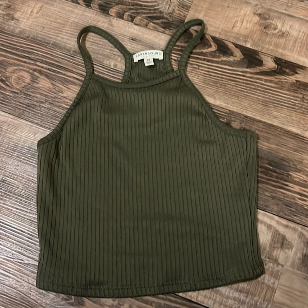 EARTHBOUND Olive Green Ribbed Crop Top